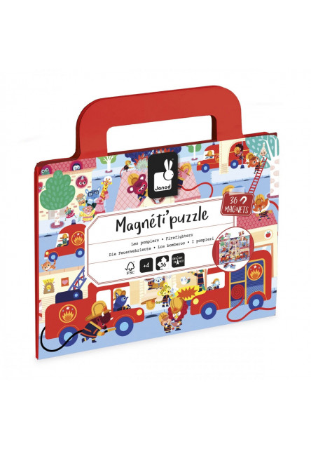 Magnetipuzzle Požiarnici 36 ks v tvare kufríka