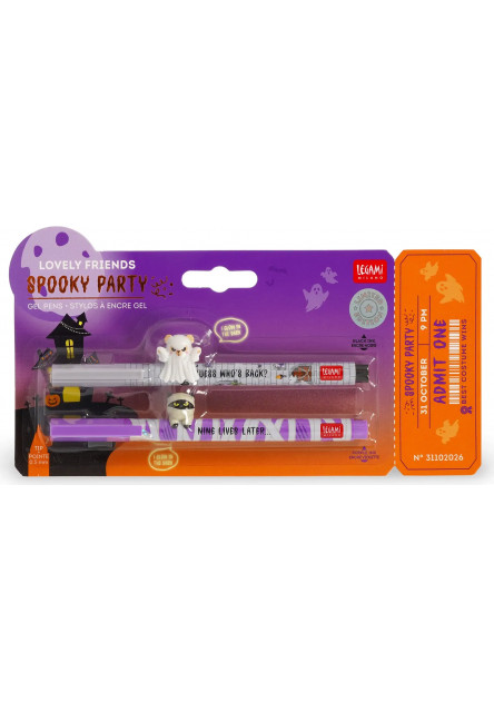 Set gélových pier Legami Lovely Friends 2 Gel Pens With Animal Decoration 0,5 mm - Spooky Party