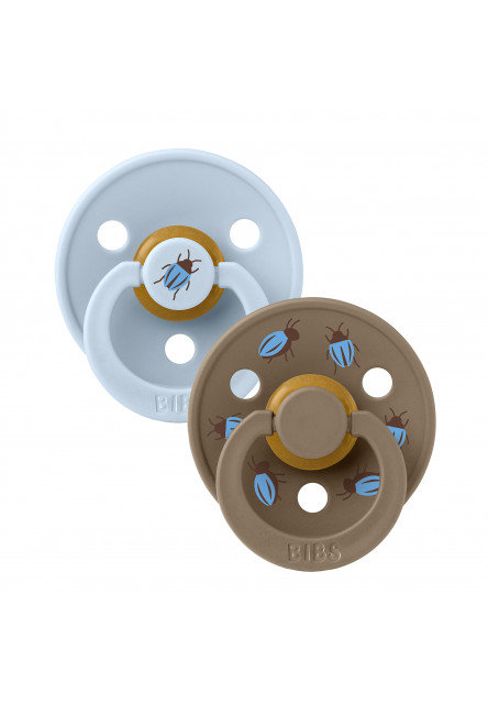 BIBS STUDIO Colour Beetle cumlíky z prírodného kaučuku 2ks - veľkosť 1 (Baby Blue / Dark Oak)