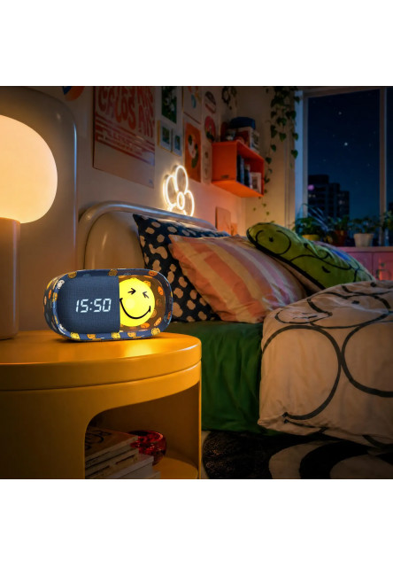 Detský budík a nočné svetlo MOB Dreamy Clock Smiley - modrá