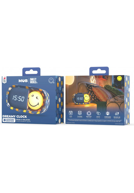 Detský budík a nočné svetlo MOB Dreamy Clock Smiley - modrá