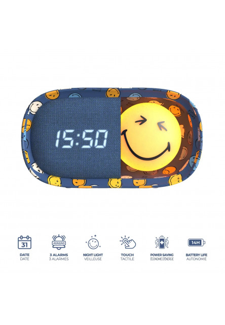 Detský budík a nočné svetlo MOB Dreamy Clock Smiley - modrá