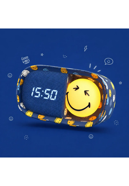 Detský budík a nočné svetlo MOB Dreamy Clock Smiley - modrá