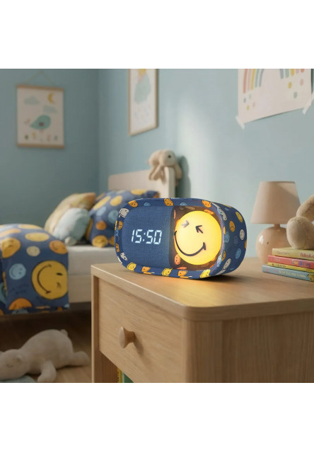Detský budík a nočné svetlo MOB Dreamy Clock Smiley - modrá
