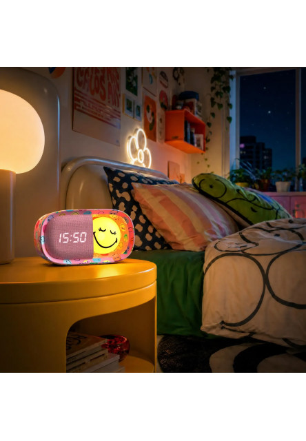 Detský budík a nočné svetlo MOB Dreamy Clock Smiley - ružová