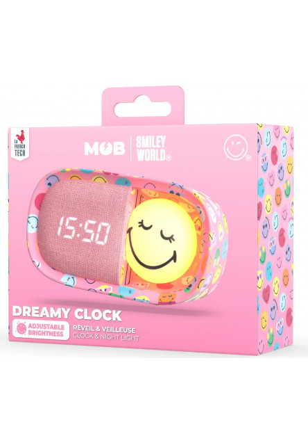 Detský budík a nočné svetlo MOB Dreamy Clock Smiley - ružová