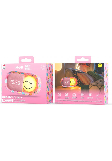 Detský budík a nočné svetlo MOB Dreamy Clock Smiley - ružová