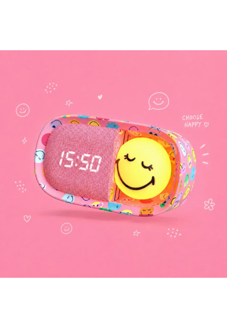 Detský budík a nočné svetlo MOB Dreamy Clock Smiley - ružová