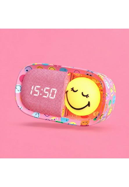 Detský budík a nočné svetlo MOB Dreamy Clock Smiley - ružová