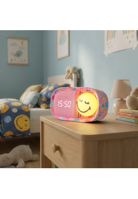 Detský budík a nočné svetlo MOB Dreamy Clock Smiley - ružová