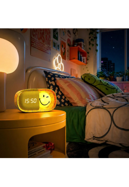 Detský budík a nočné svetlo MOB Dreamy Clock Smiley – žltá