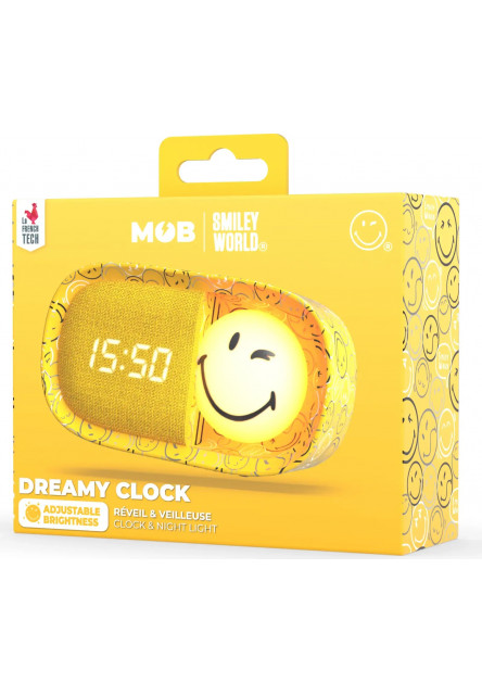Detský budík a nočné svetlo MOB Dreamy Clock Smiley – žltá