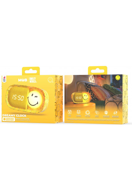 Detský budík a nočné svetlo MOB Dreamy Clock Smiley – žltá