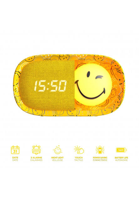 Detský budík a nočné svetlo MOB Dreamy Clock Smiley – žltá