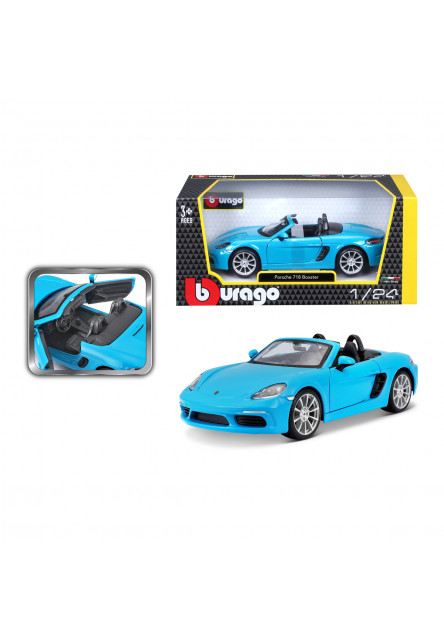 Bburago - Autá HOBBY, Plus, Porsche 718 Boxster, modrá, 1:24