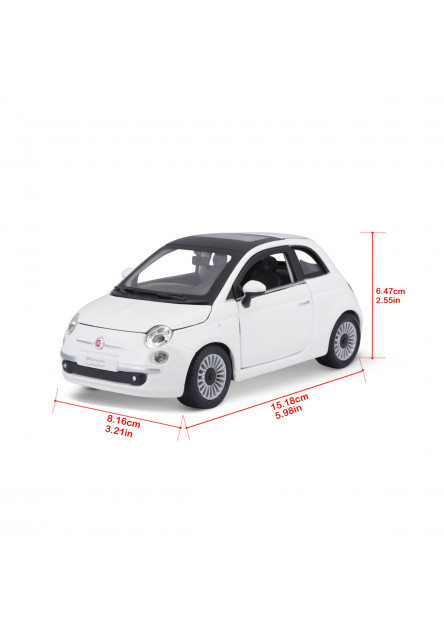 Bburago - Autá HOBBY, Fiat 500 (2007), biela, 1:24