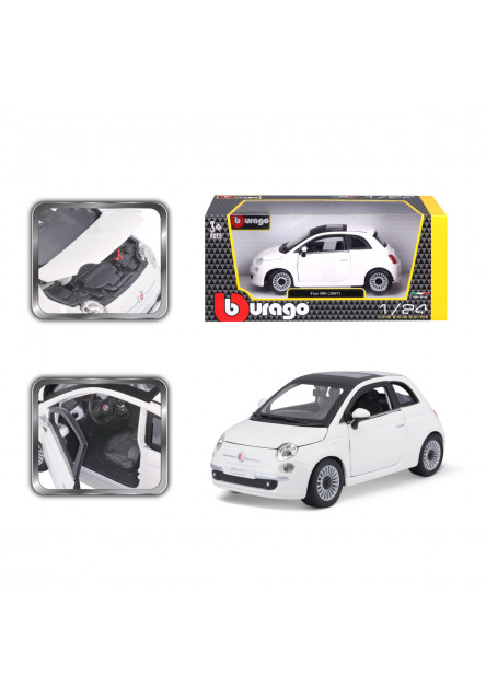 Bburago - Autá HOBBY, Fiat 500 (2007), biela, 1:24