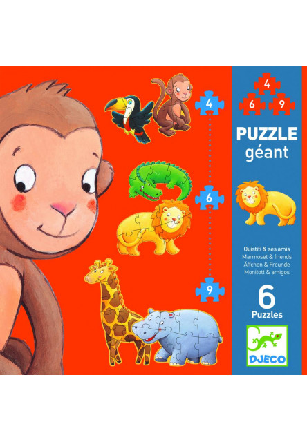 Obrovské puzzle: (6ks) Opica a priatelia (38 veľkých dielikov)