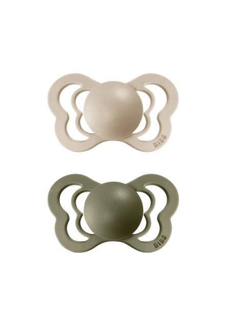 Couture ortodontické cumlíky zo silikónu 2ks - veľkosť 1 (Vanilla / Olive) BIBS