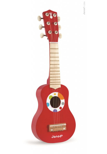 Drevená prvá gitara pre deti Confetti červená