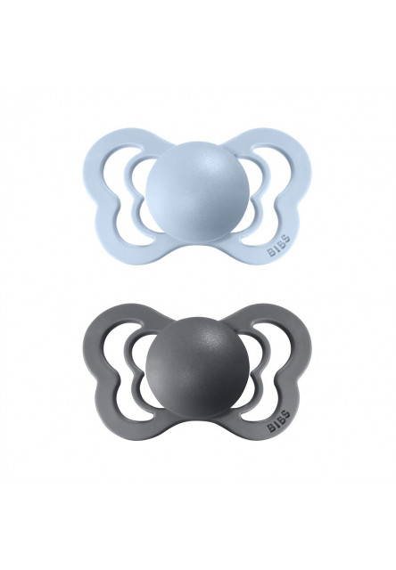 Couture ortodontické cumlíky zo silikónu 2ks - veľkosť 2 (Iron / Baby Blue) BIBS
