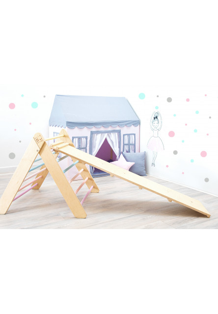 Montessori Piklerovej triangel set 2020 varianta: lakované hranoly, farebné priečky
