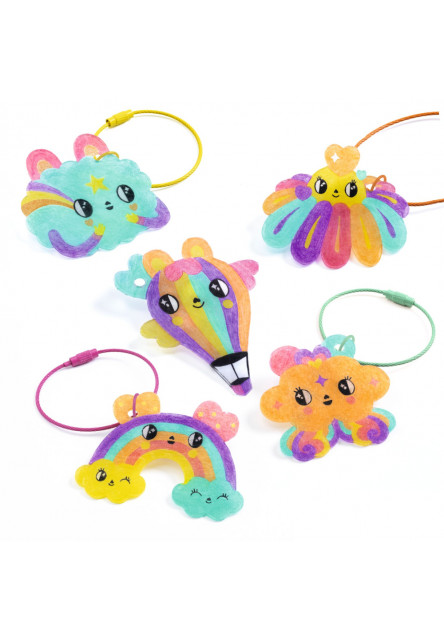 Artistic Plastic: Kawaii prívesky na kľúče z magického plastu na vyfarbovanie (5ks)