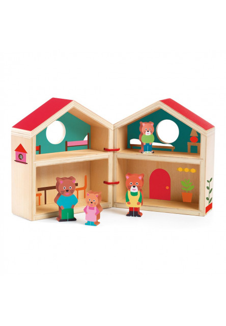 Minihouse: Mini roztvárací drevený domček s figúrkami
